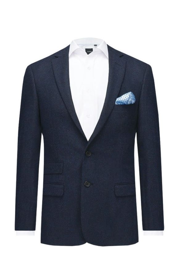 Dobell Dark Blue Herringbone Tweed Jacket | Dobell