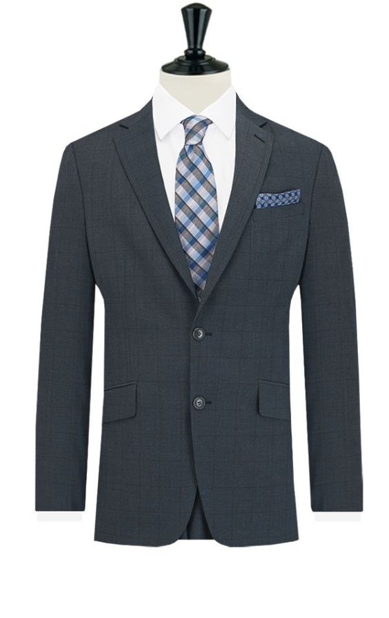 Dobell Navy Windowpane Check Slim Fit Suit Jacket | Dobell