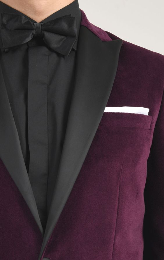 Dobell Purple Velvet Jacket with Contrast Peak Lapel
