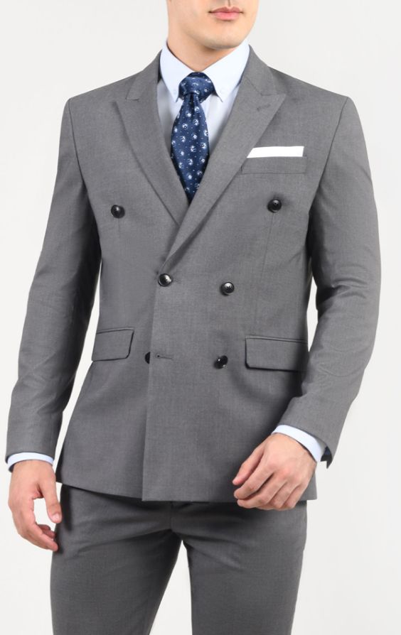 Medium Gray Sharkskin - Peak Lapel - Three Piece - English Cut Suit