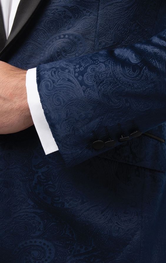 Marc Darcy  Simon Velvet Navy Blue Paisley Tuxedo Trousers - MENSWEARR