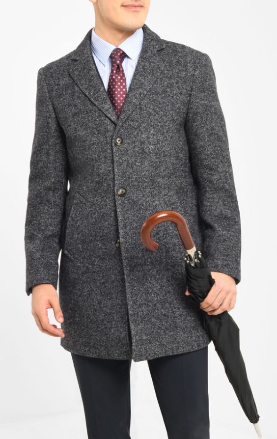 Express Herringbone Wool-Blend Topcoat Multi-Color Men's S