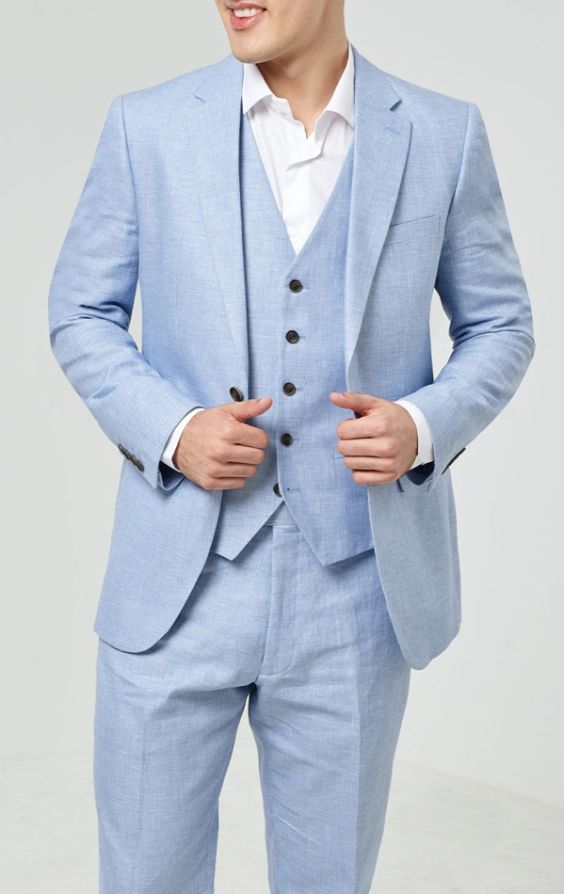 Dobell Light Blue Linen Suit