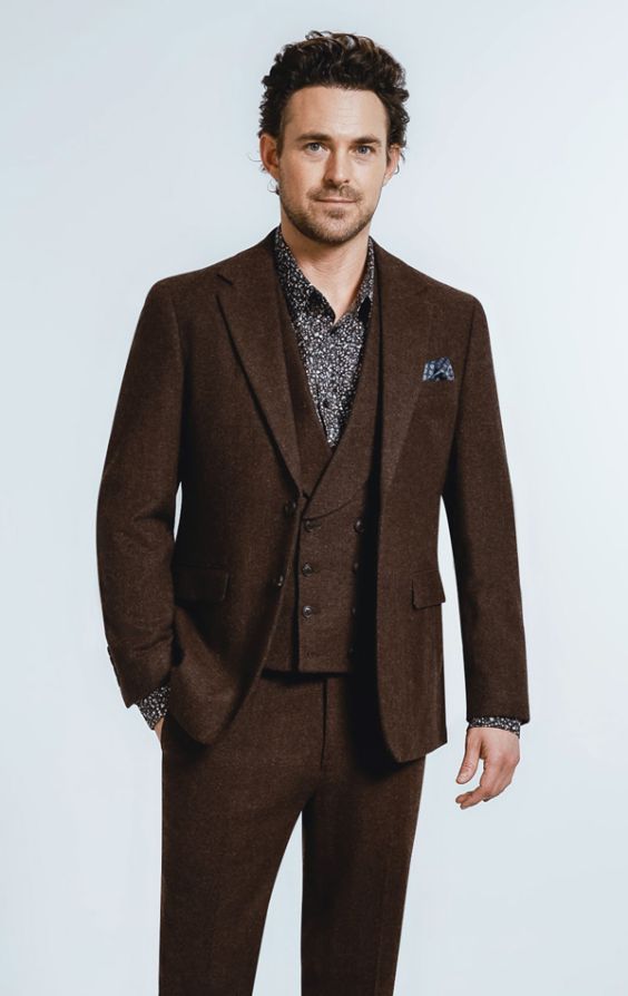 Burgundy top tweed suit