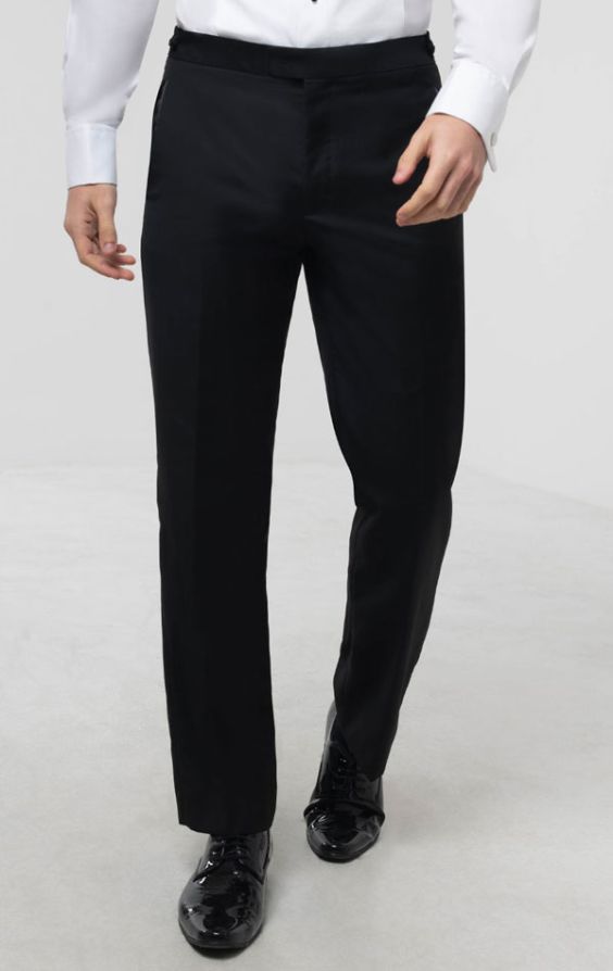 Men's Black, Flat Front, Tuxedo Pants with Satin Stripe