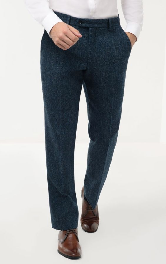 Harris Tweed of Scotland Blue Herringbone Suit Pants