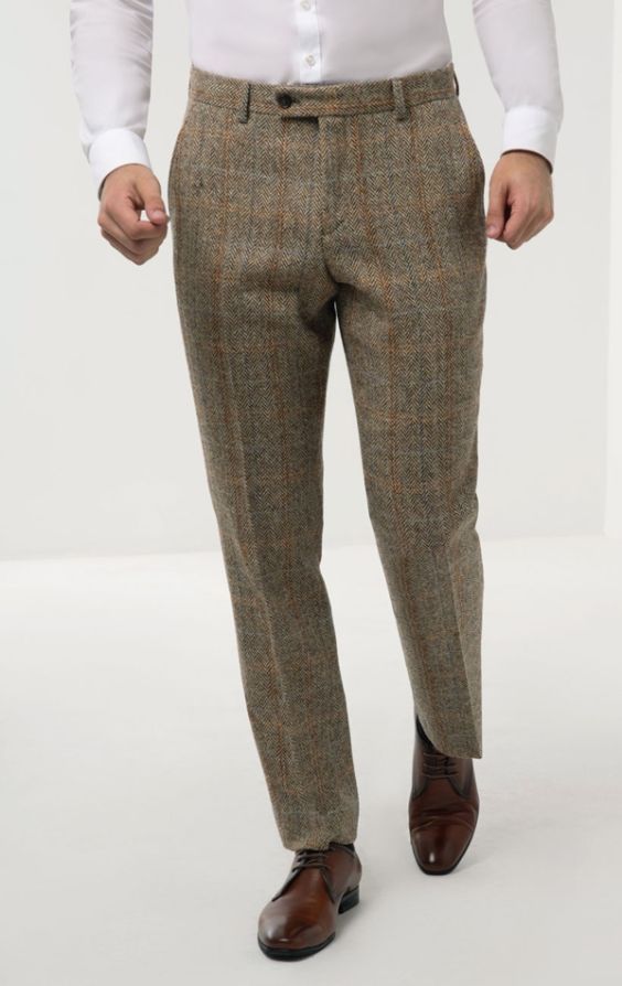 radicaal Fervent Compatibel met Harris Tweed of Scotland Brown Windowpane Check Tweed Suit Pants | Dobell