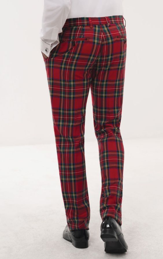 Dressy Slim-fit Pants - Red/plaid - Ladies