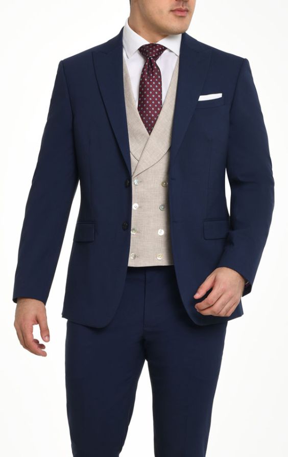 Dobell Sand Linen Double Breasted Shawl Lapel Morning Suit Vest | Dobell