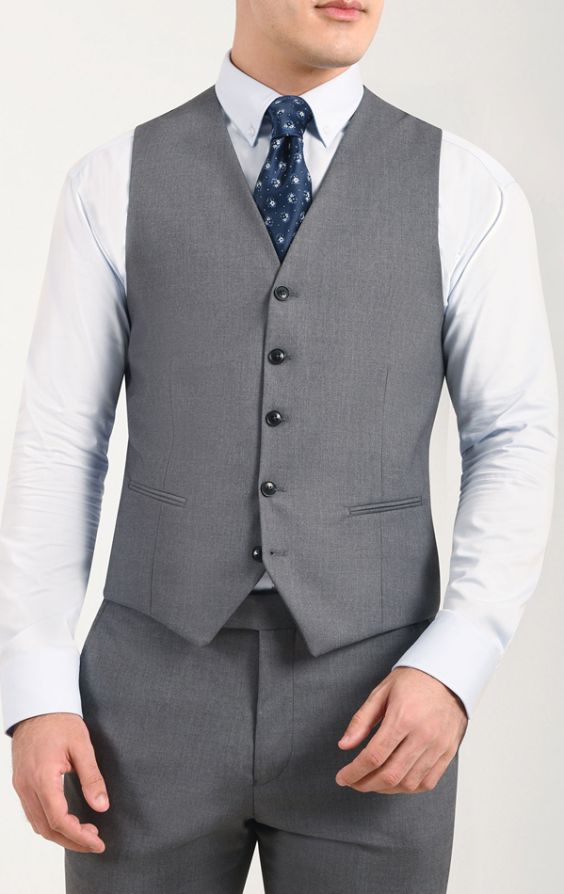 Dobell Grey Sharkskin Slim Fit Vest