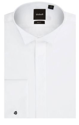Pleated Wing Tip Collar Tuxedo Shirt- White – dolce MODA