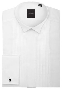 100% Cotton, Wing Collar, Pleated Front Tuxedo Shirt by Dobell