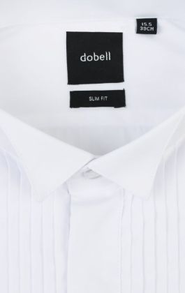 Dobell White Slim Fit Pleated Front Tuxedo Shirt with Wing Collar