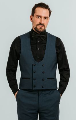 Men's Classic Formal 100% Wool Black Backless Tuxedo Vest Includes Bow Tie