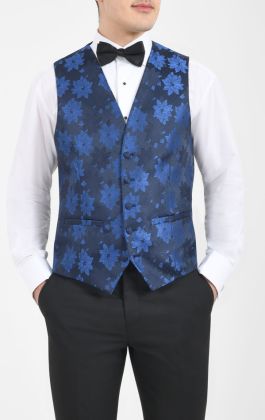 Dobell Blue Large Floral Jacquard Vest