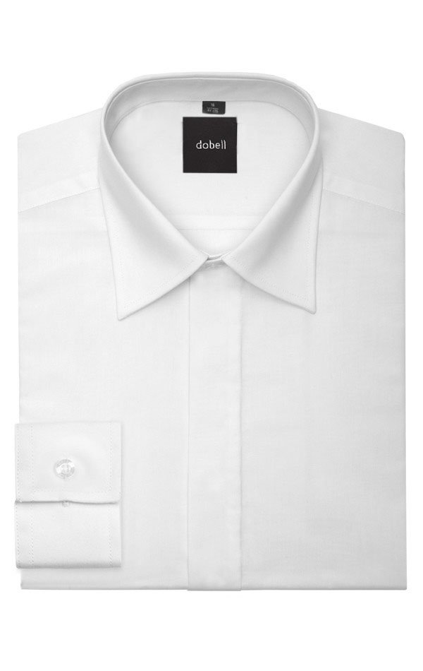 Boys Laydown Collar, Plain Fly Front Tuxedo Shirt by Dobell | Dobell