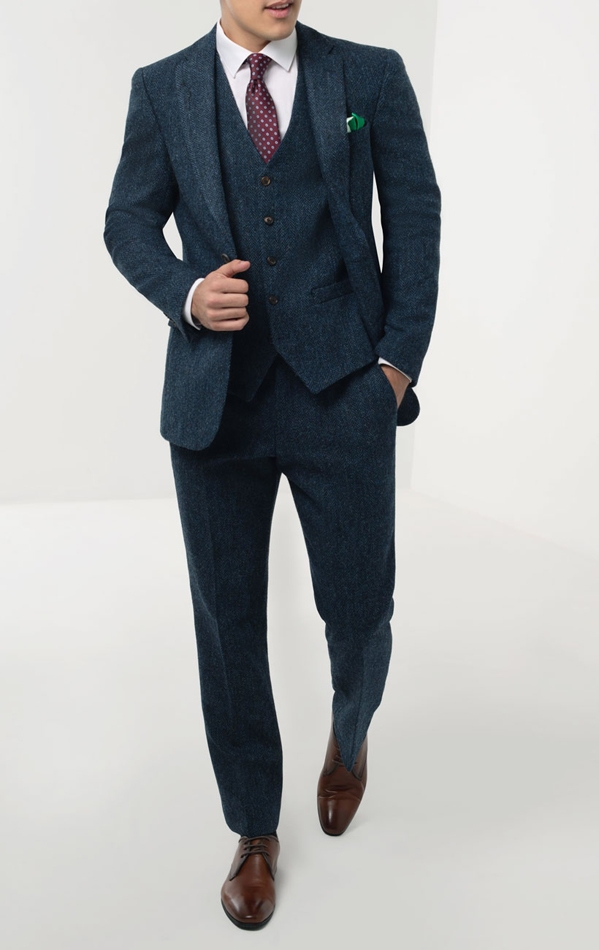 Harris Tweed of Scotland Blue Herringbone Tweed Jacket