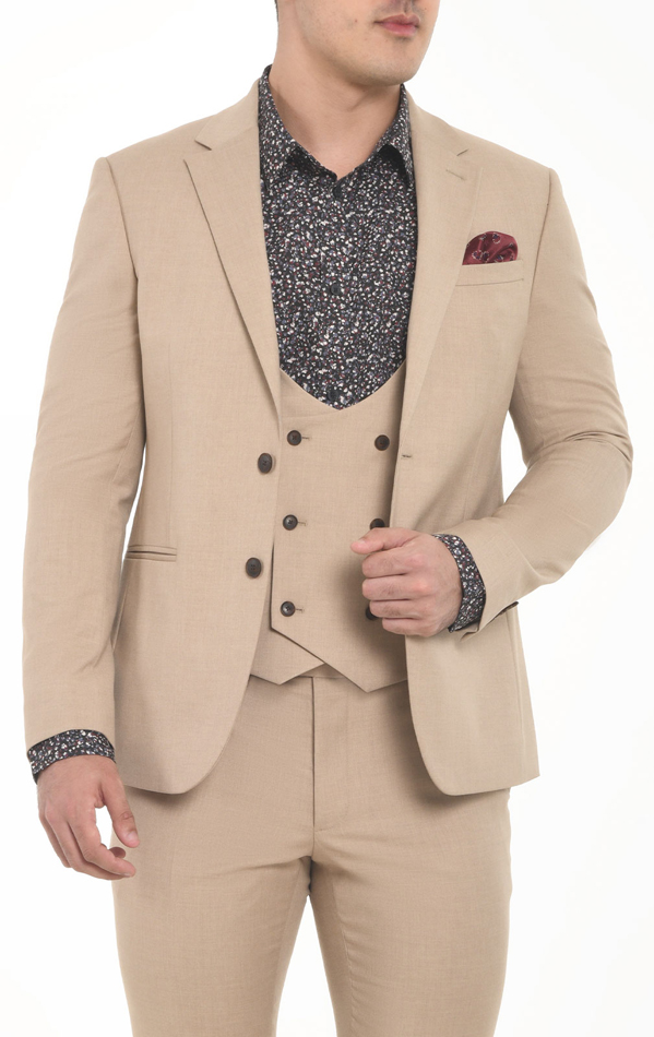 Winkley Street Slim Fit Chocolate Brown Men's Three Piece Suit With  Decorative Gold Buttons And Peak Lapels