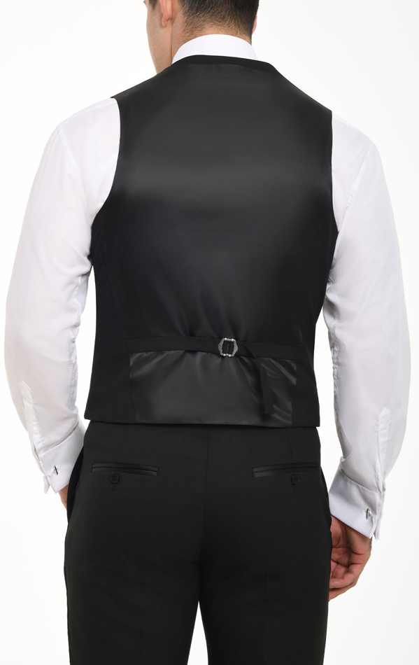 Dobell Black Slim-Fit Tuxedo Pants with Satin Side Stripe